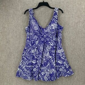Maxine of Hollywood Swimdress Women 20W Blue Paisley Floral One Piece Swimsuit